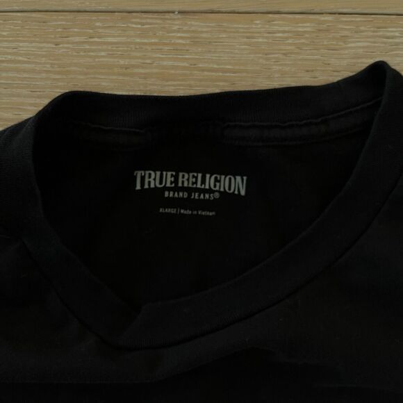 True Religion Box Logo Short Sleeve Crewneck Men's Black T-Shirt Tee XL - Picture 3 of 4